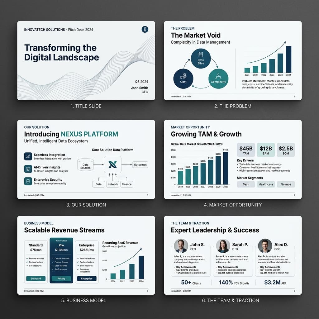 I will create a productized pitch deck visual system